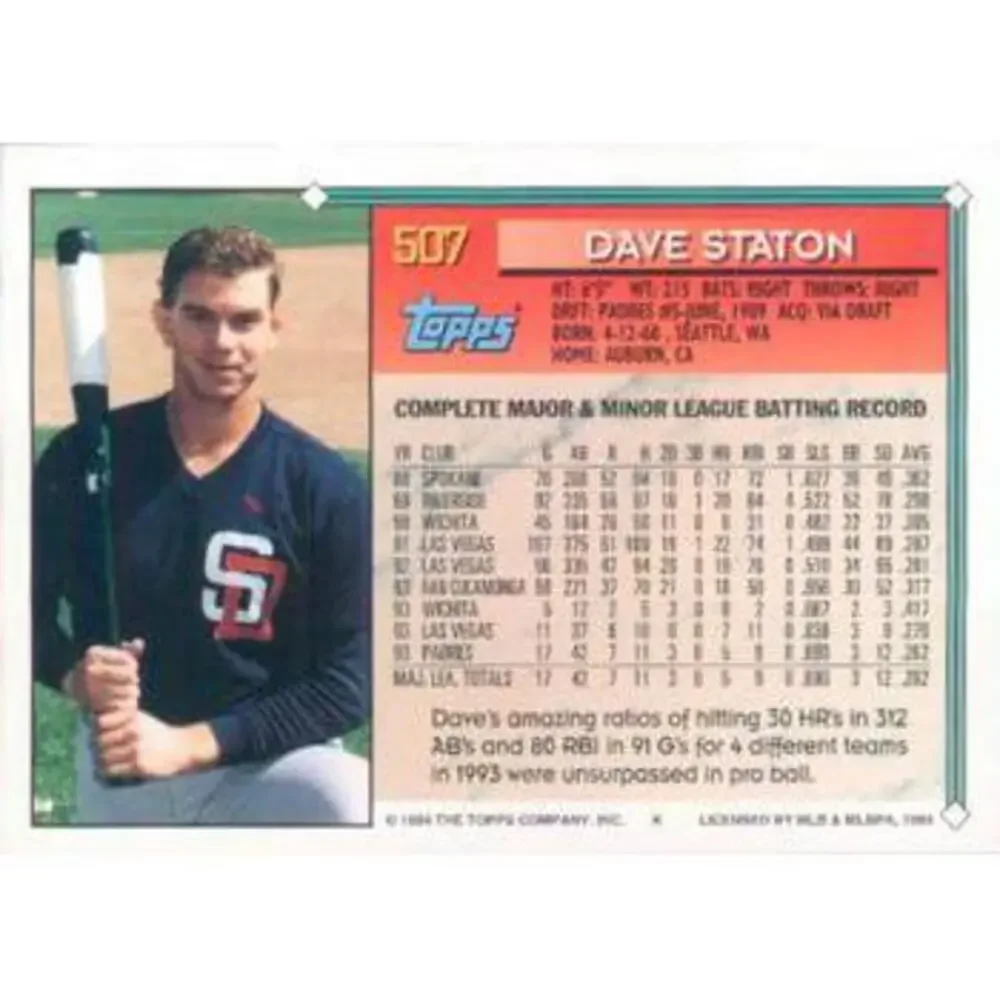 1994 Topps Dave Staton # 507 San Diego Padres